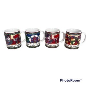 Vintage 4 Piece Christmas Story by Portmeirion Coffee Tea Mug Set Size 12 oz.
